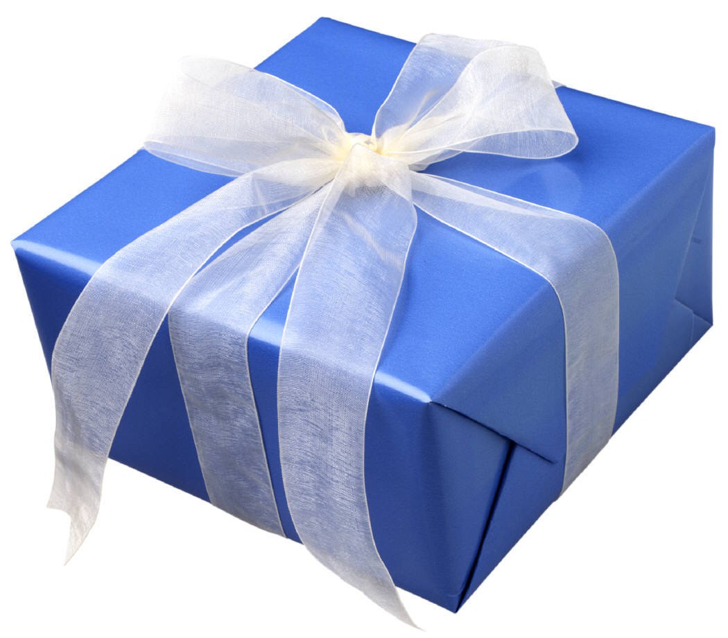 blue gift box with white ribbon