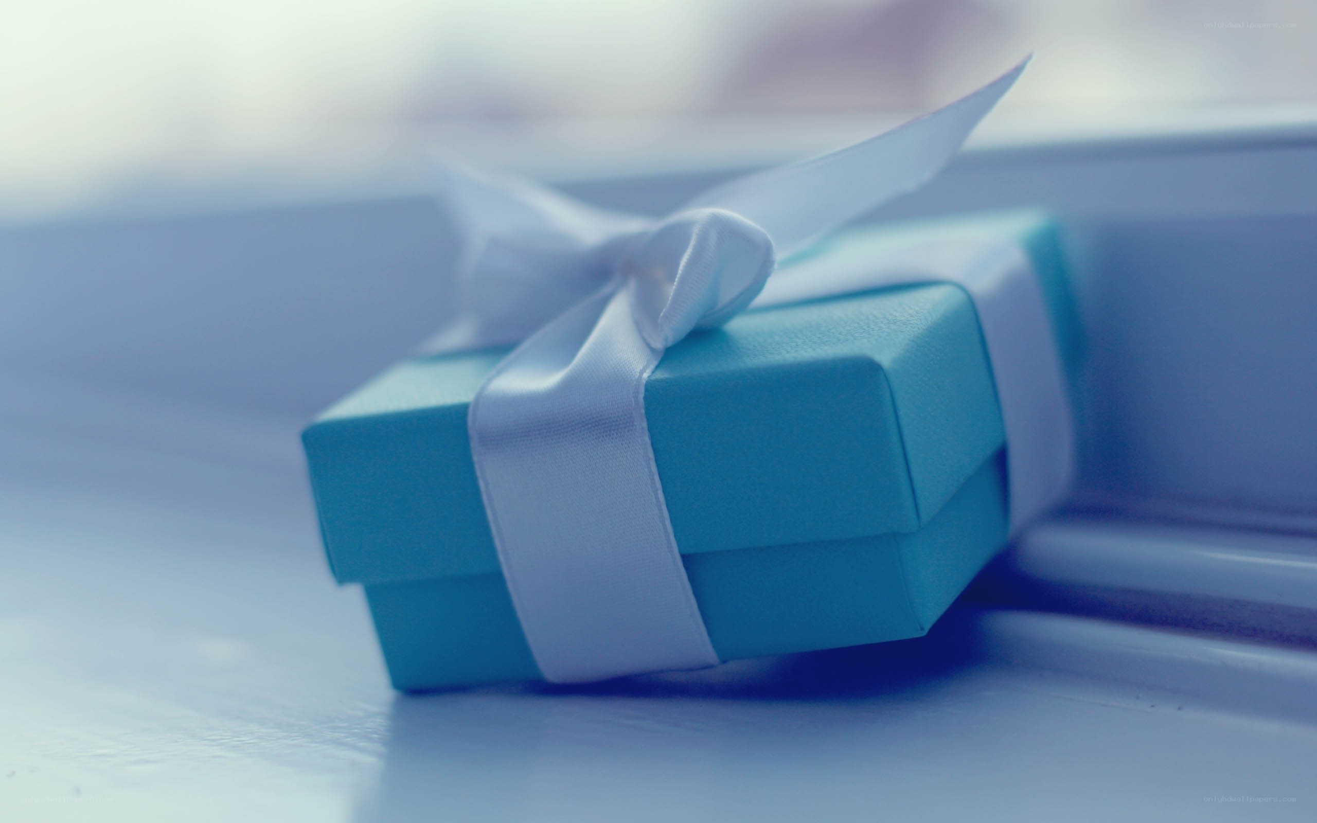 Blue gift box with white ribbon
