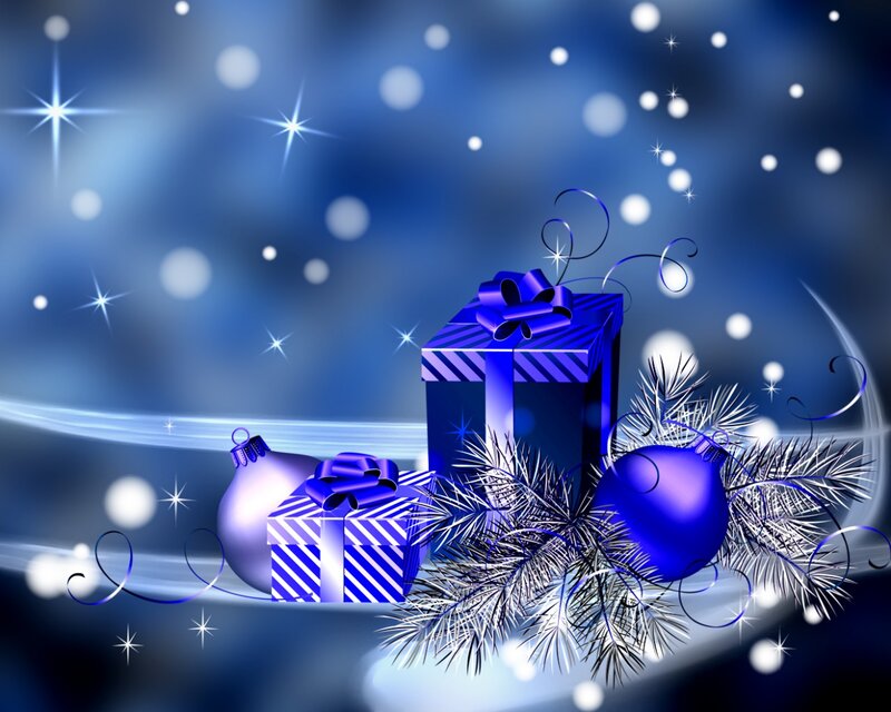 Blue Gift Boxes and Ornaments — Festive