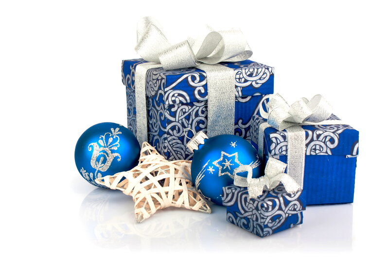 Blue Gift Boxes and Ornaments — Festive, Winter