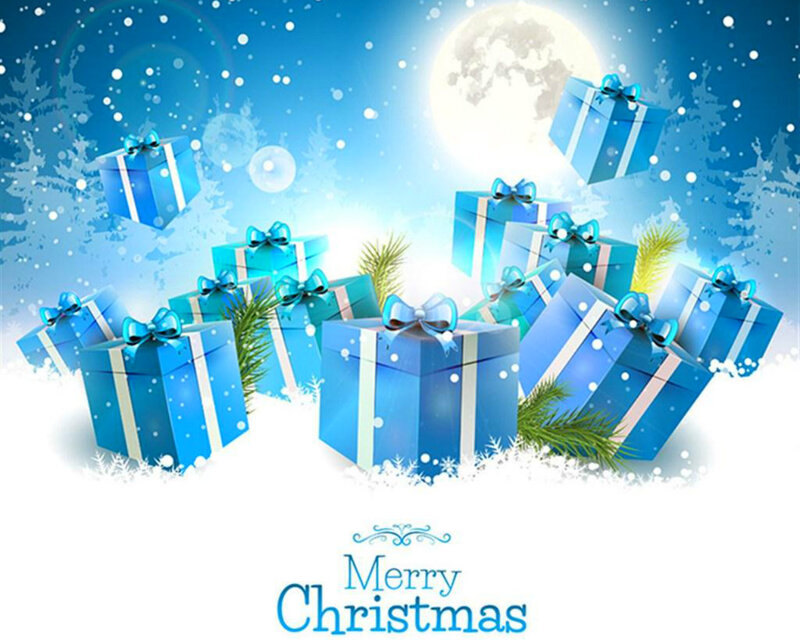 Blue Gift Boxes in Snow — Festive, Night