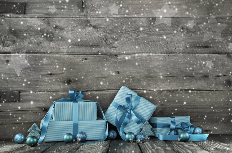 Blue Gift Boxes on Wood