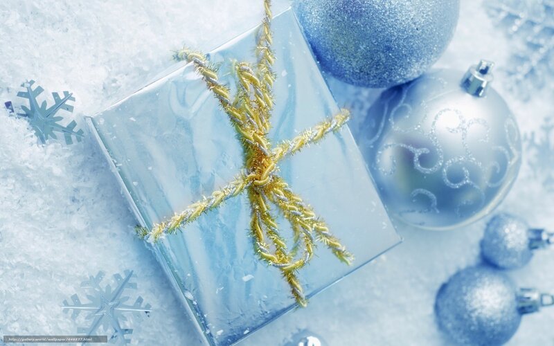 Blue gift with ornaments