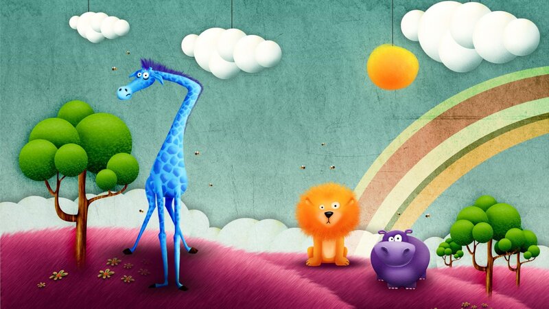 Blue Giraffe with Animals