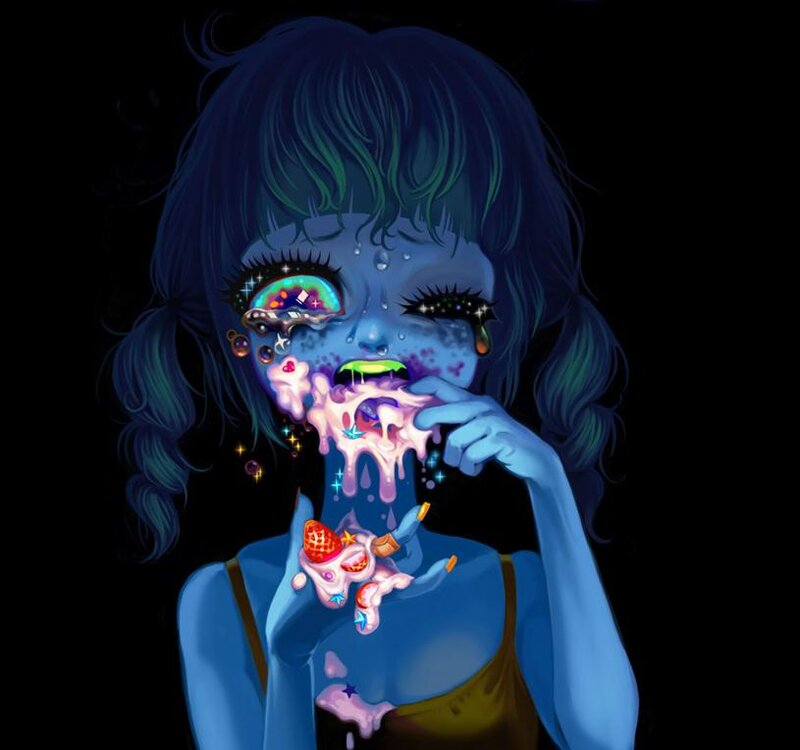 blue girl with cosmic eyes