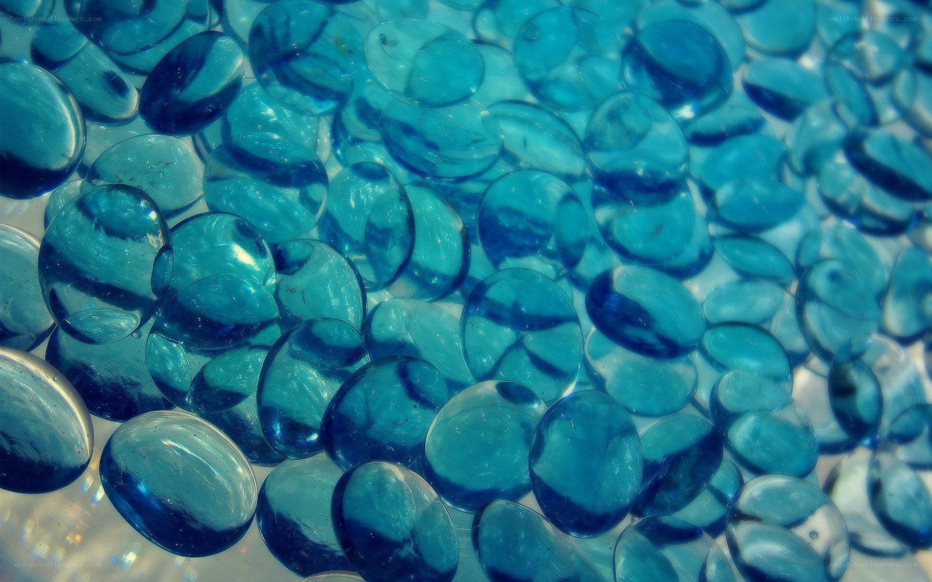 Blue glass beads close-up