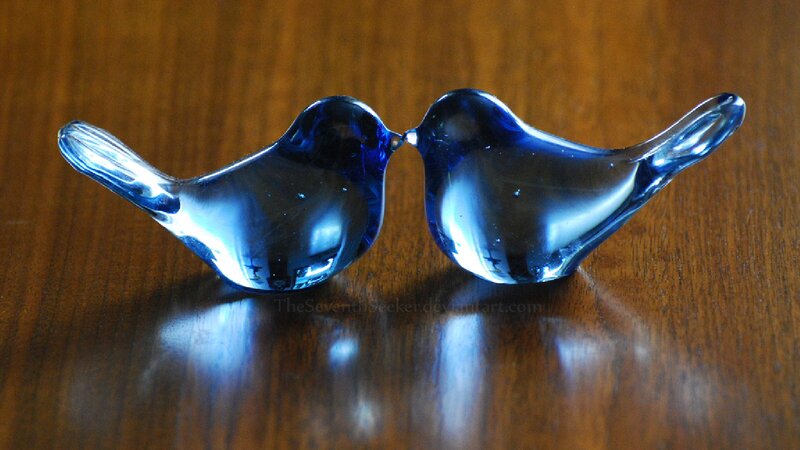 Blue Glass Bird Figurines