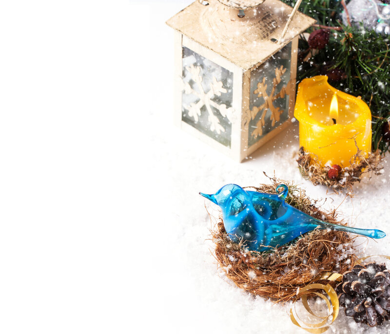 Blue Glass Bird in Nest