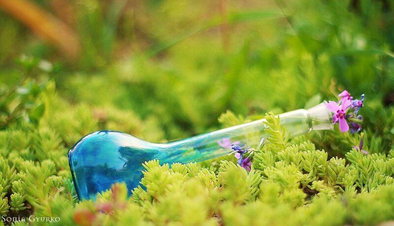 Blue Glass Bottle in Moss