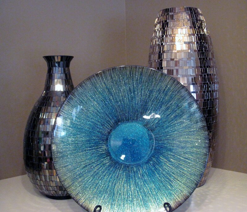 Blue Glass Bowl and Vases