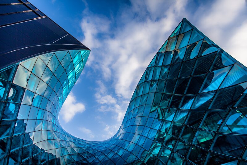 Blue Glass Building — Dramatic