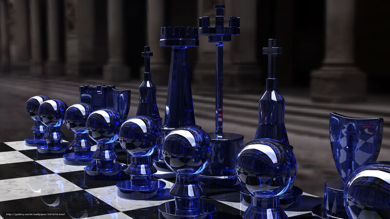 Blue Glass Chess Pieces — Dramatic