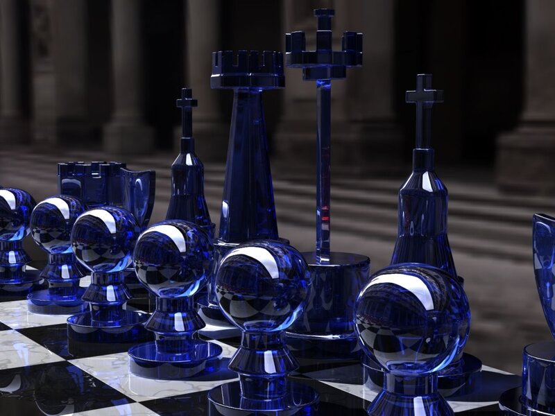 Blue Glass Chess Pieces