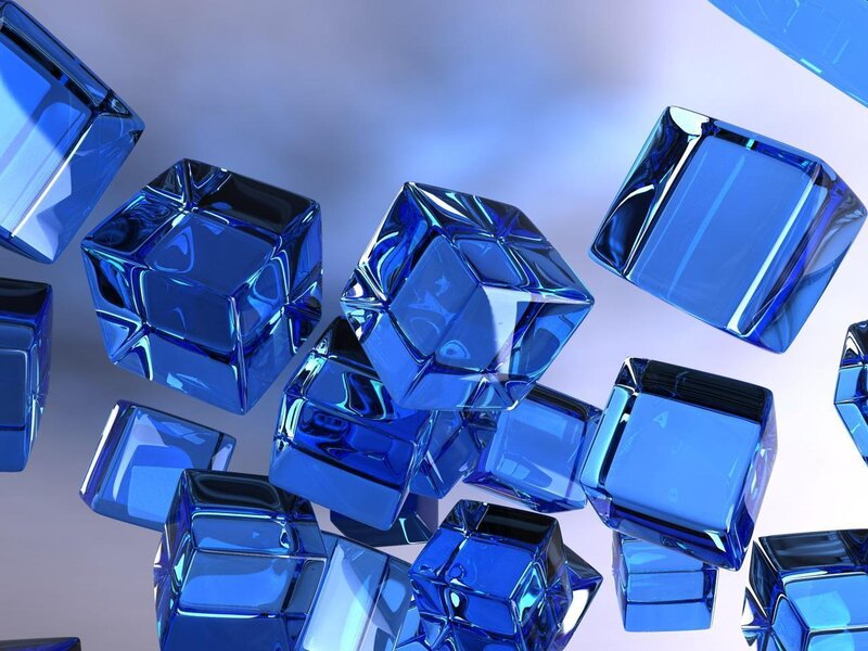 Blue glass cubes floating