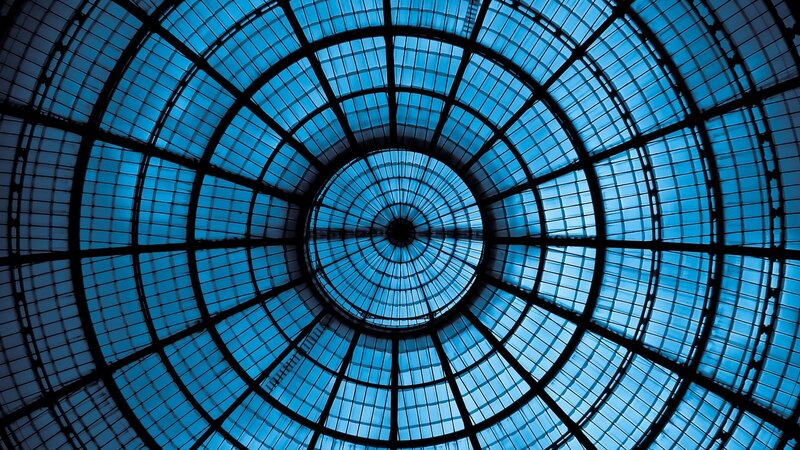 Blue Glass Dome Ceiling — Dramatic, Photograph, Metal