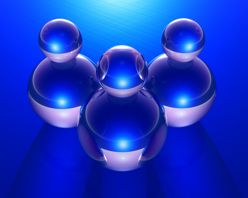 Blue glass figures in formation