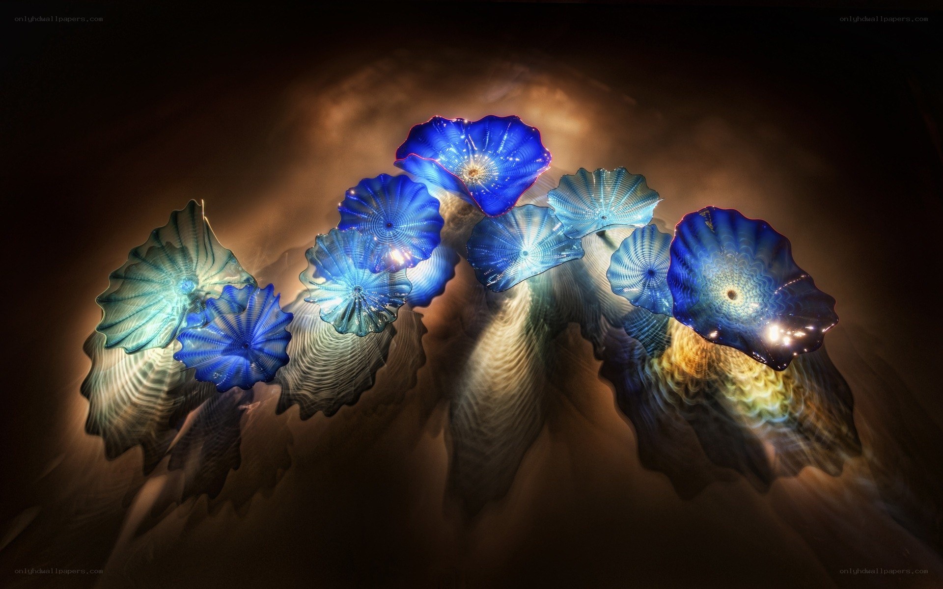 Blue glass flower art installation