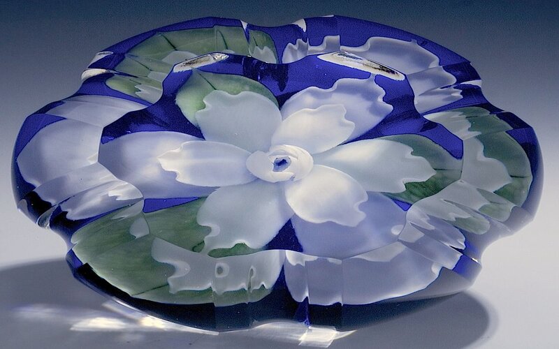 Blue Glass Flower Paperweight