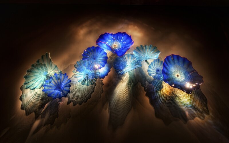 Blue Glass Flower Sculpture — Dramatic