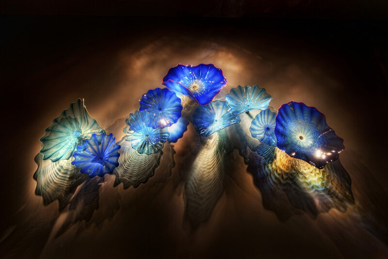 Blue Glass Flower Sculptures