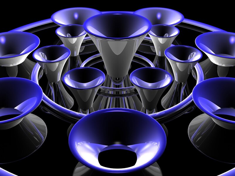 Blue glass funnel sculpture