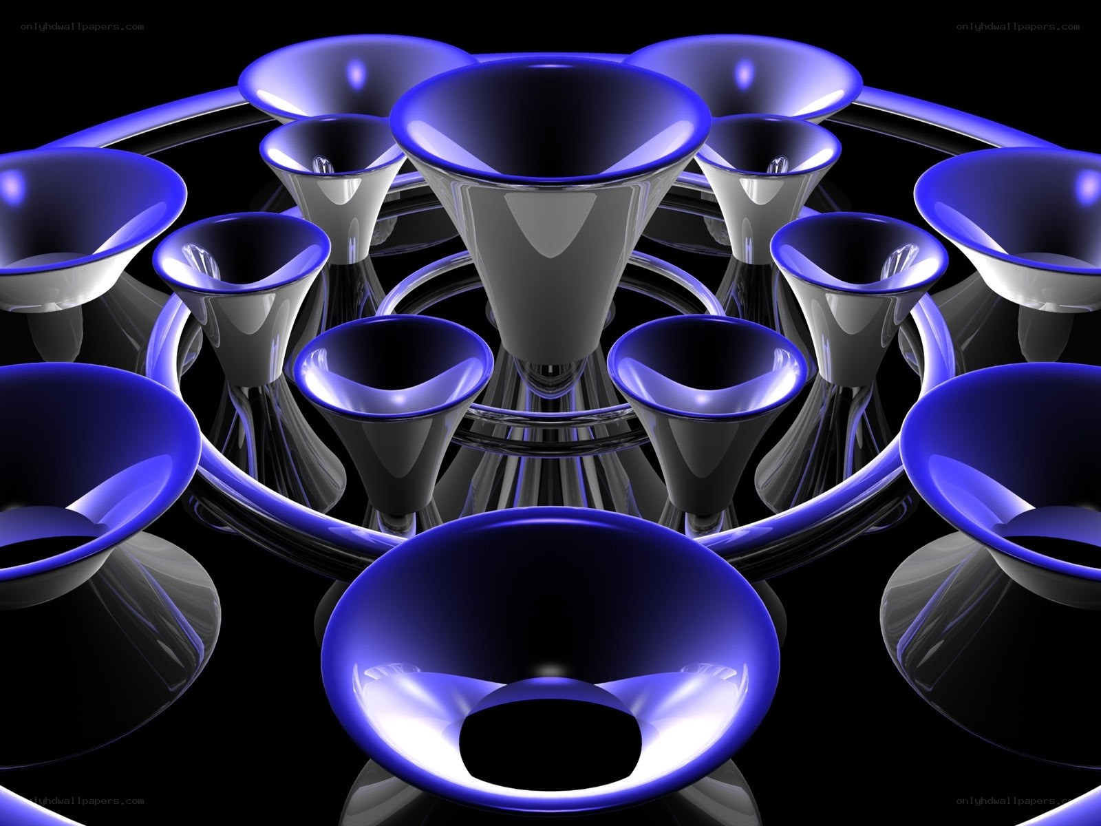 Blue glass funnel sculpture