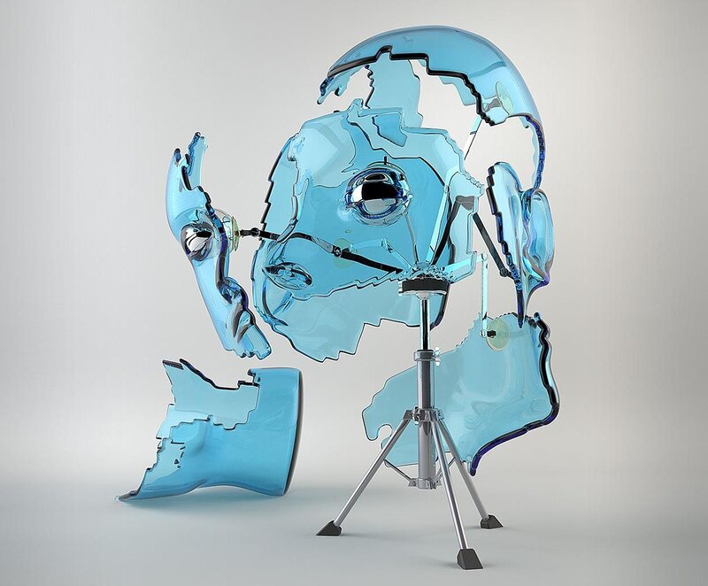 Blue Glass Head Sculpture