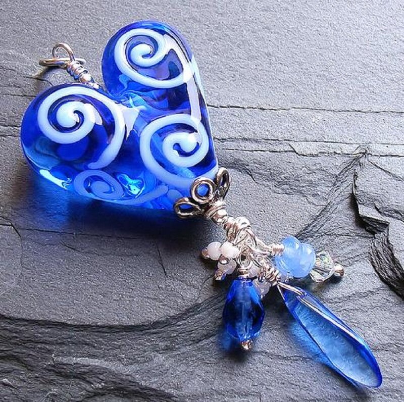 Blue Glass Heart Pendant