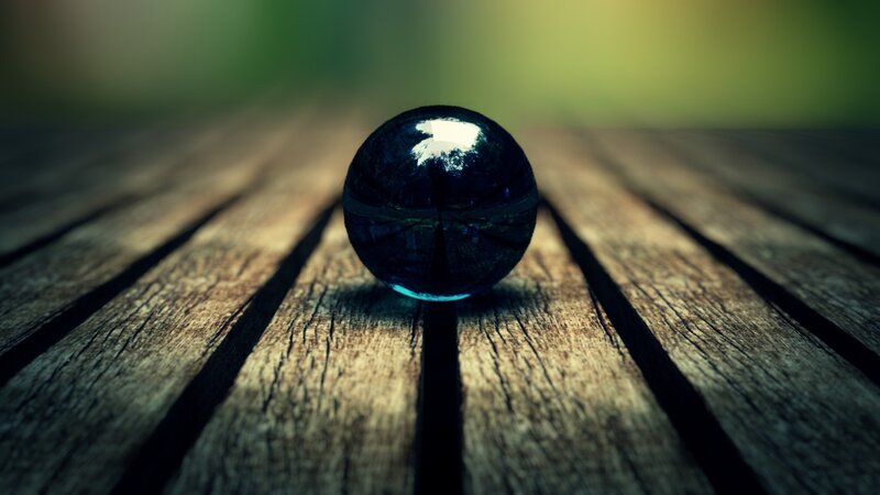 Blue Glass Marble — Black, Dramatic
