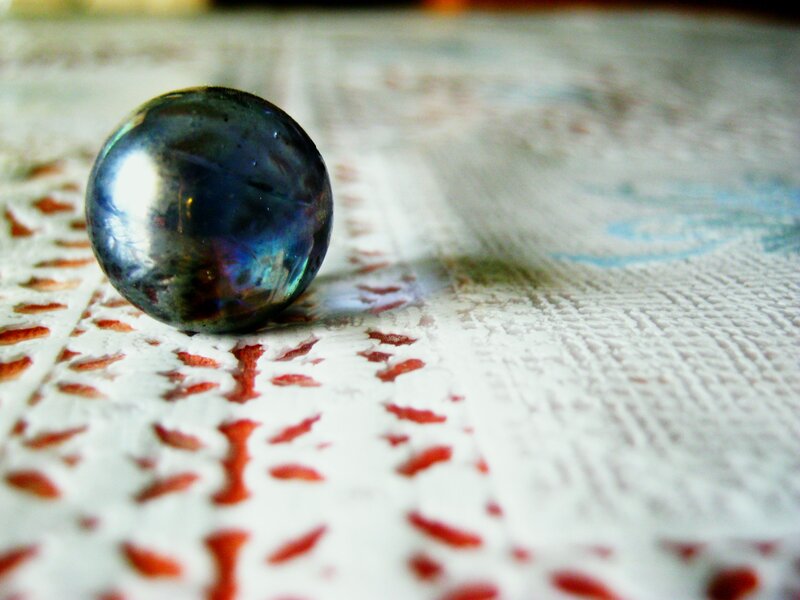 Blue Glass Marble — White