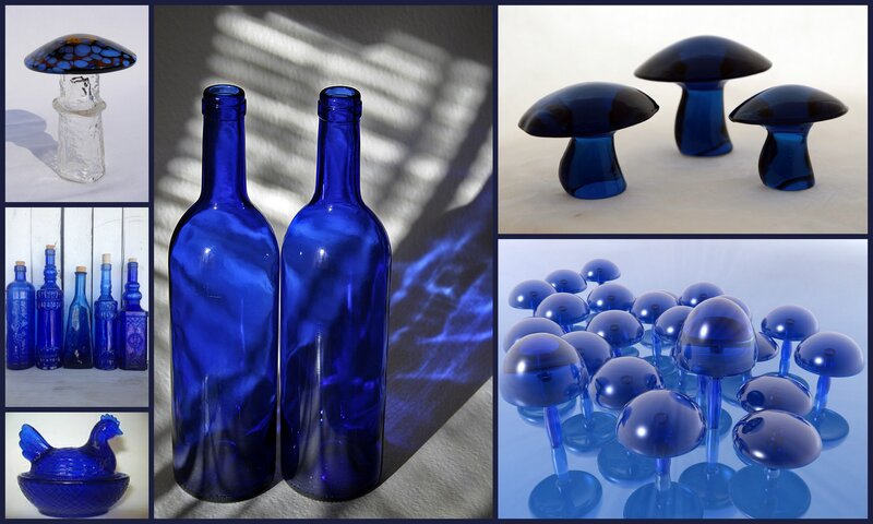 Blue Glass Mushroom Sculptures — Dramatic