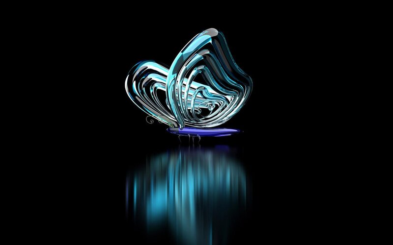 Blue Glass Sculpture — Minimalist, 3d Render, Reflection, Black Background