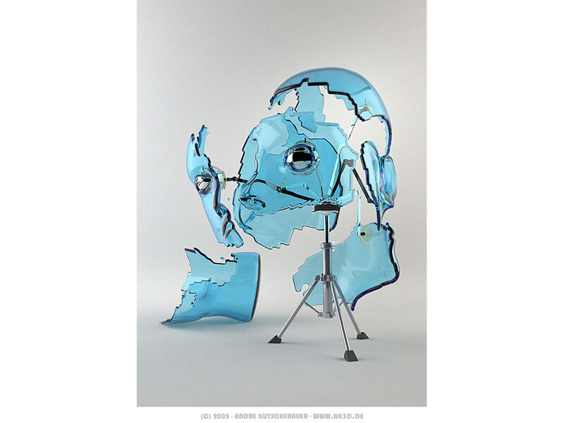 Blue glass sculpture of a head