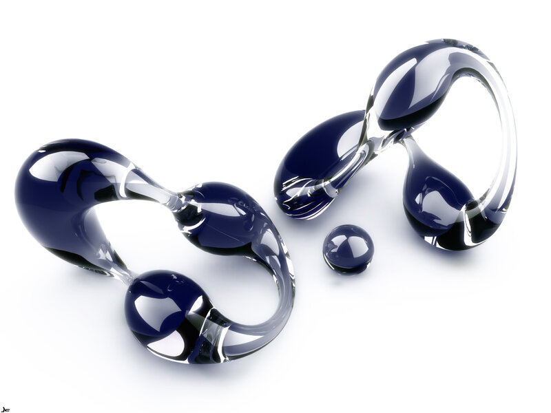 Blue glass sculptures on white