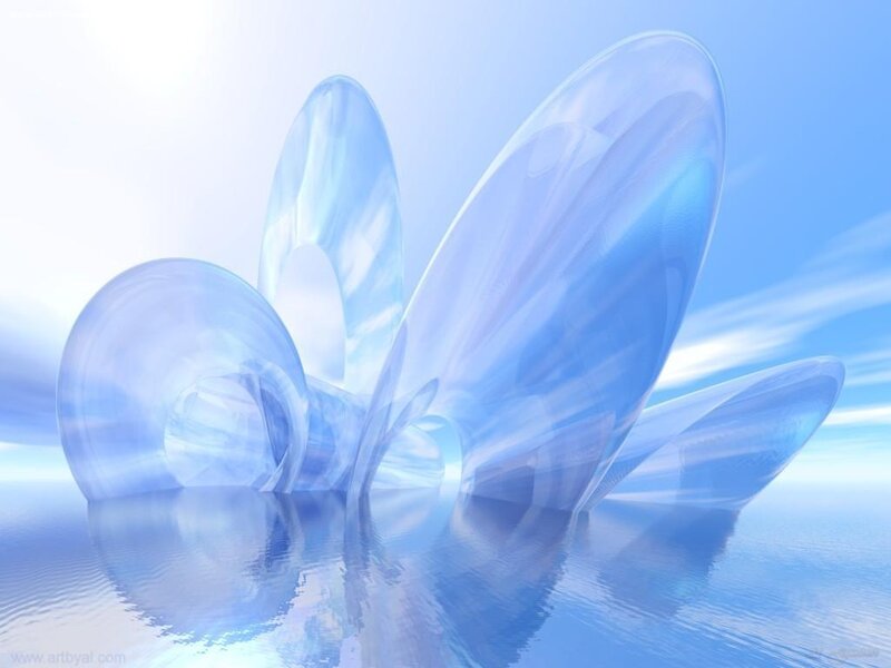 Blue Glass Sculptures — Serene, Digital Art