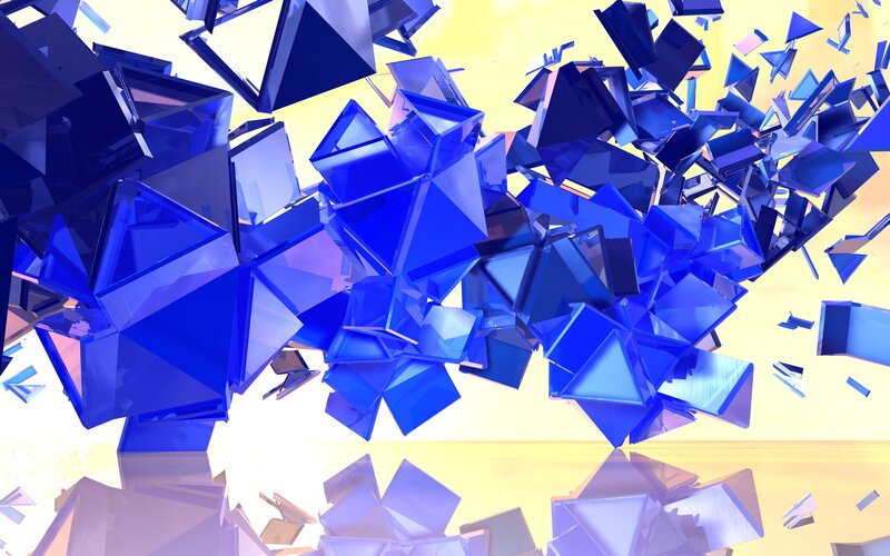 Blue glass shards explosion