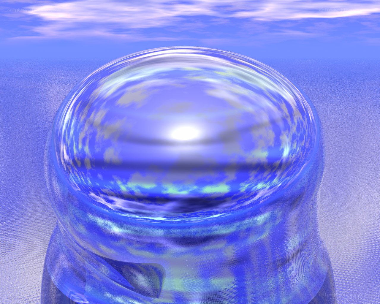 Blue glass sphere on blue surface