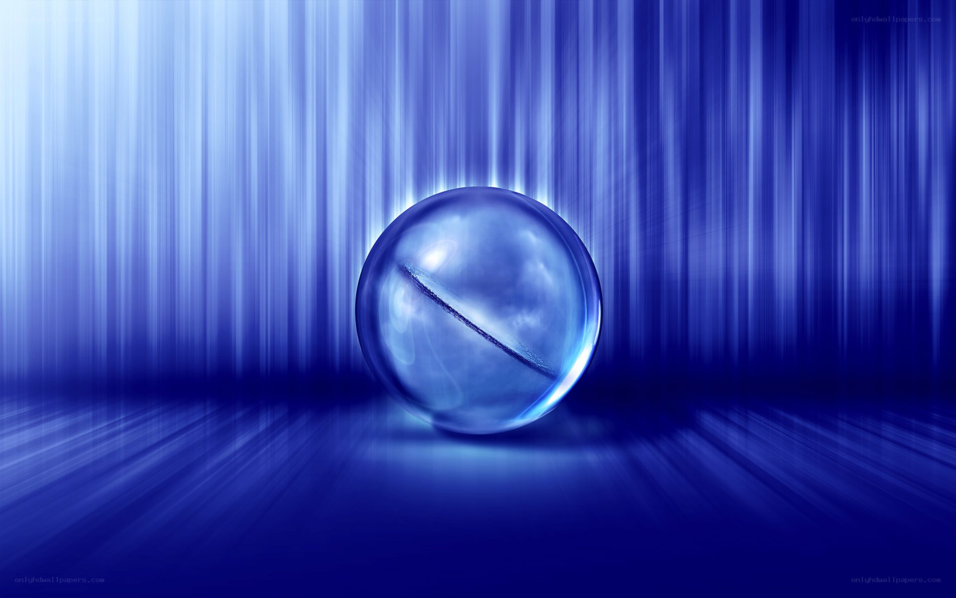 blue glass sphere on glowing background