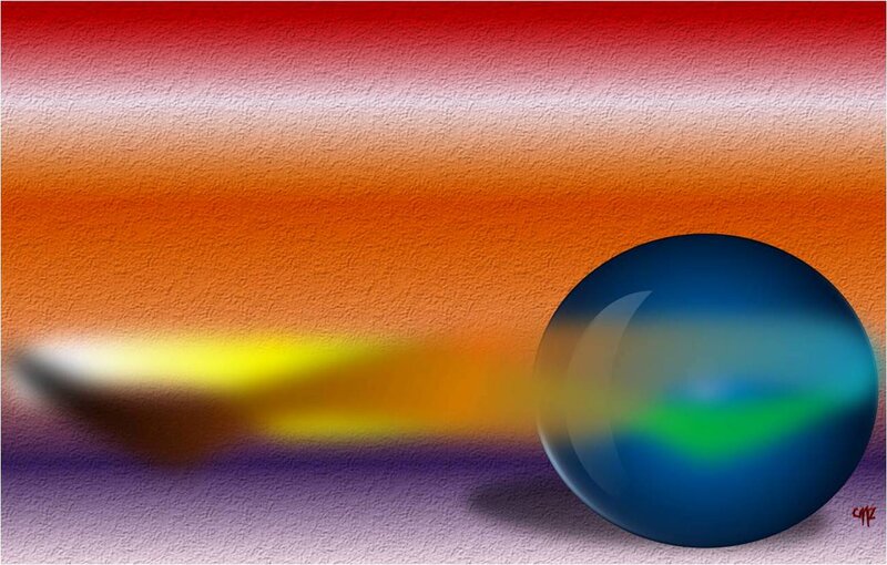 Blue Glass Sphere — Red