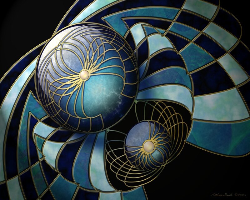 Blue Glass Spheres — Abstract, Digital Art