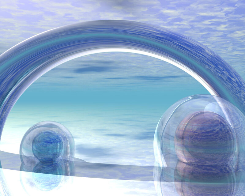 Blue glass spheres and arch