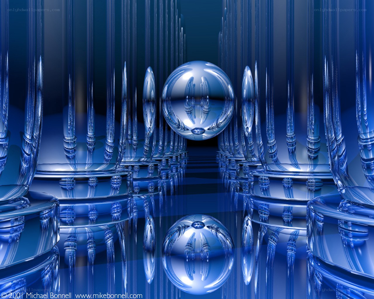 Blue glass spheres and columns