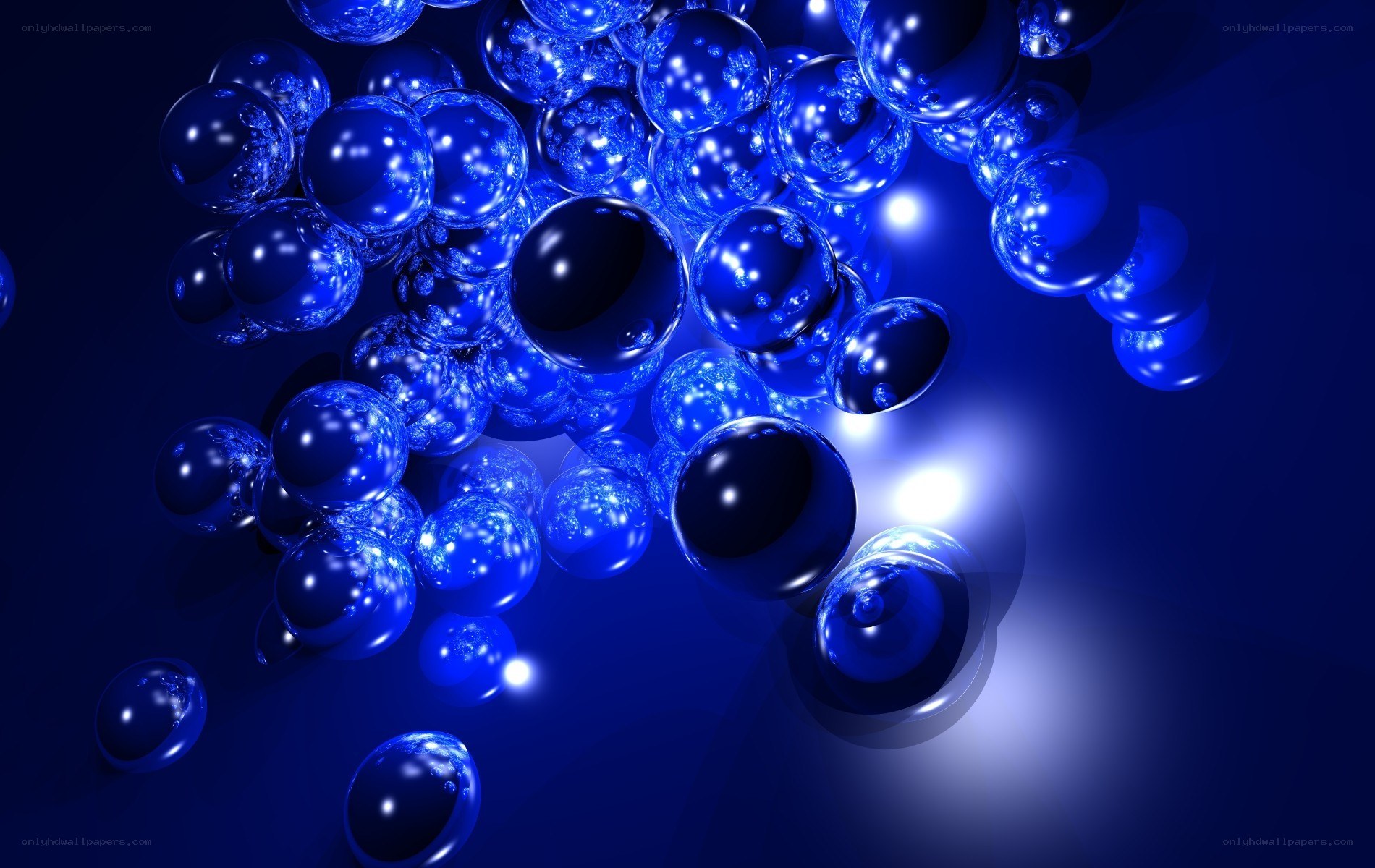 Blue glass spheres floating