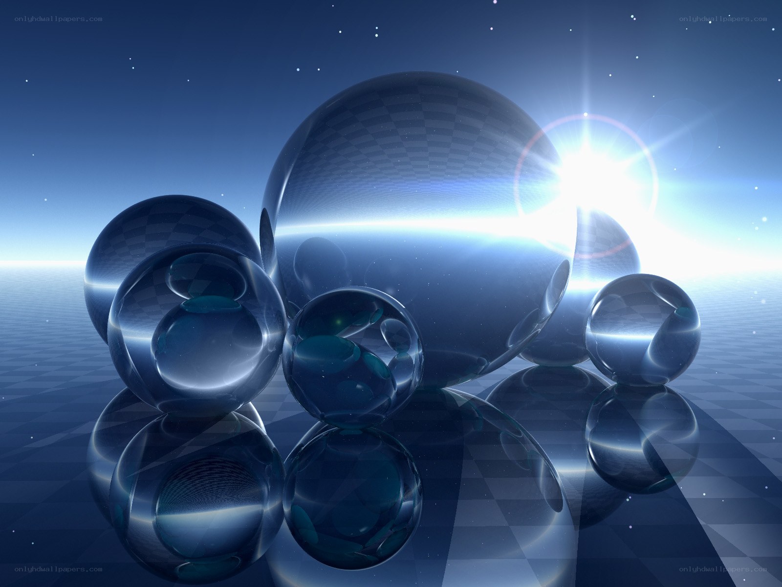 Blue glass spheres in space