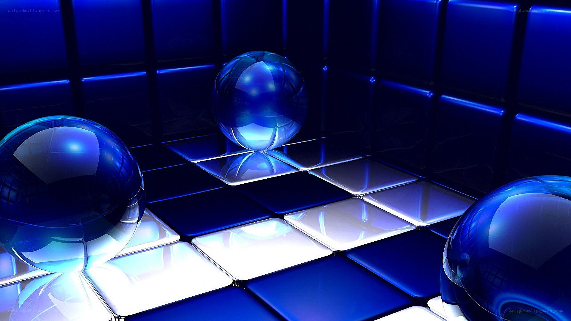 Blue glass spheres on a grid
