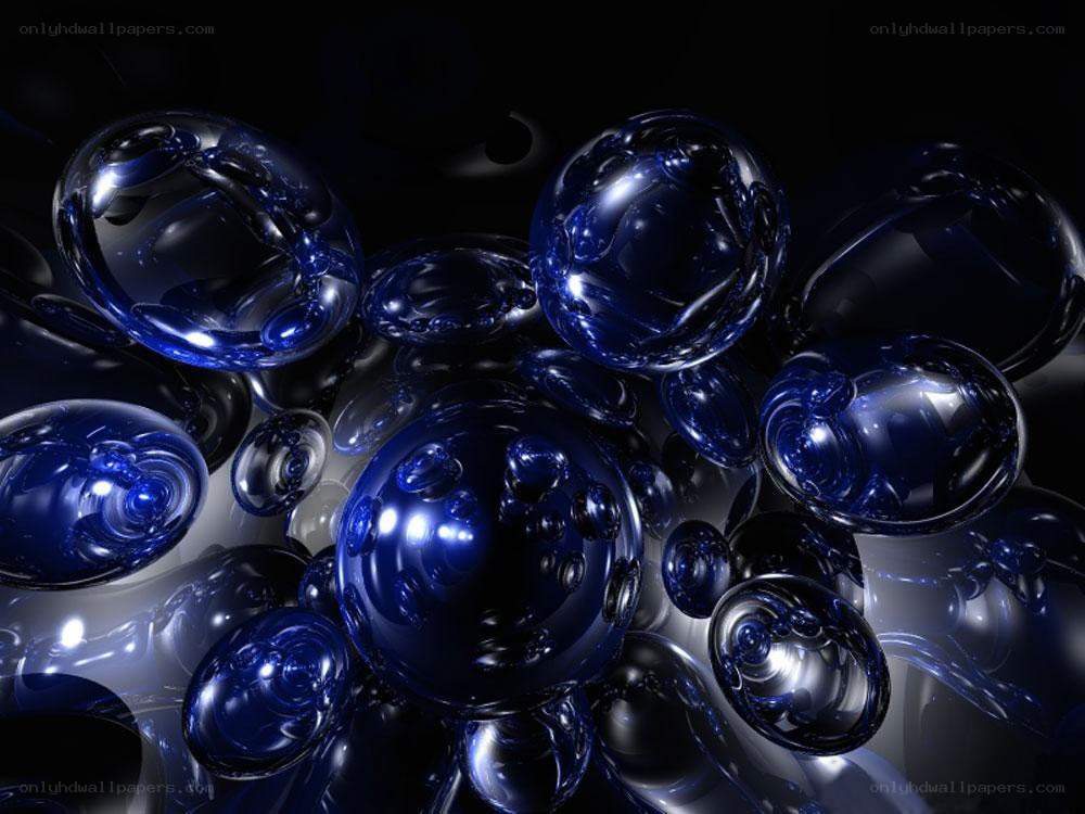 Blue glass spheres on dark background