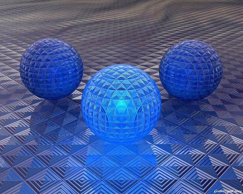 Blue glass spheres on patterned floor