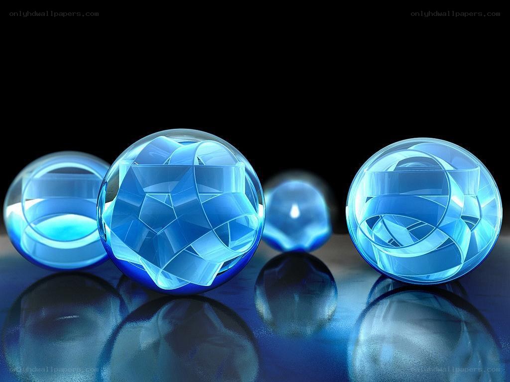 Blue glass spheres on reflective surface