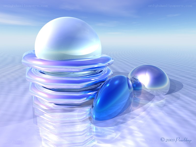 Blue glass spheres on reflective surface