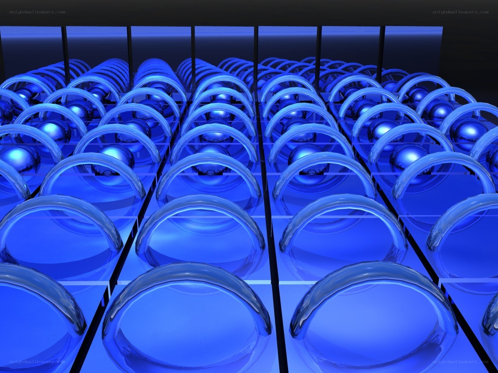 blue glass tubes in rows